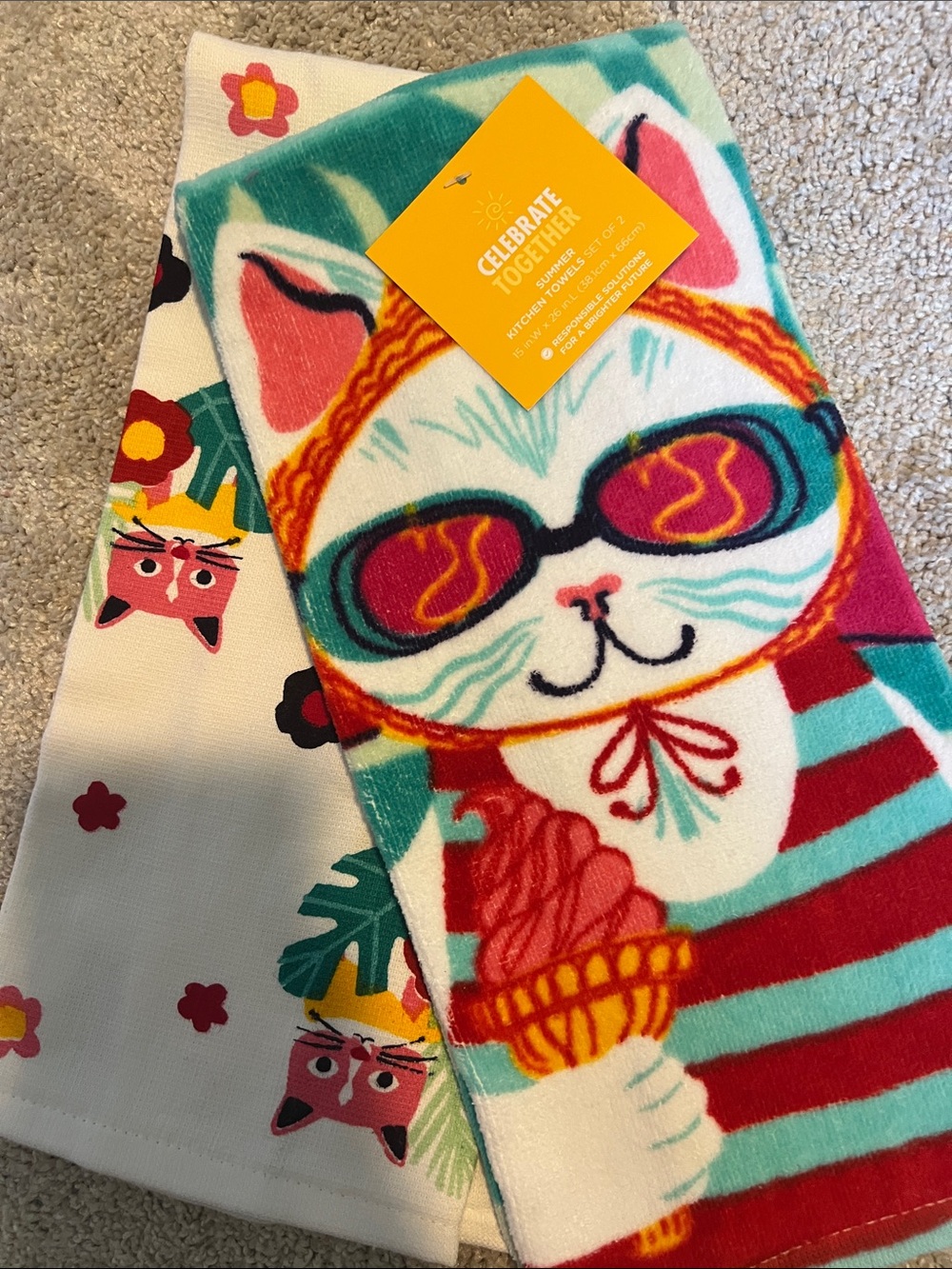 Set of 2 Cat Kitchen Towels